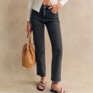 Sézane l’iconique droit trouser jeans size 6 grey/black